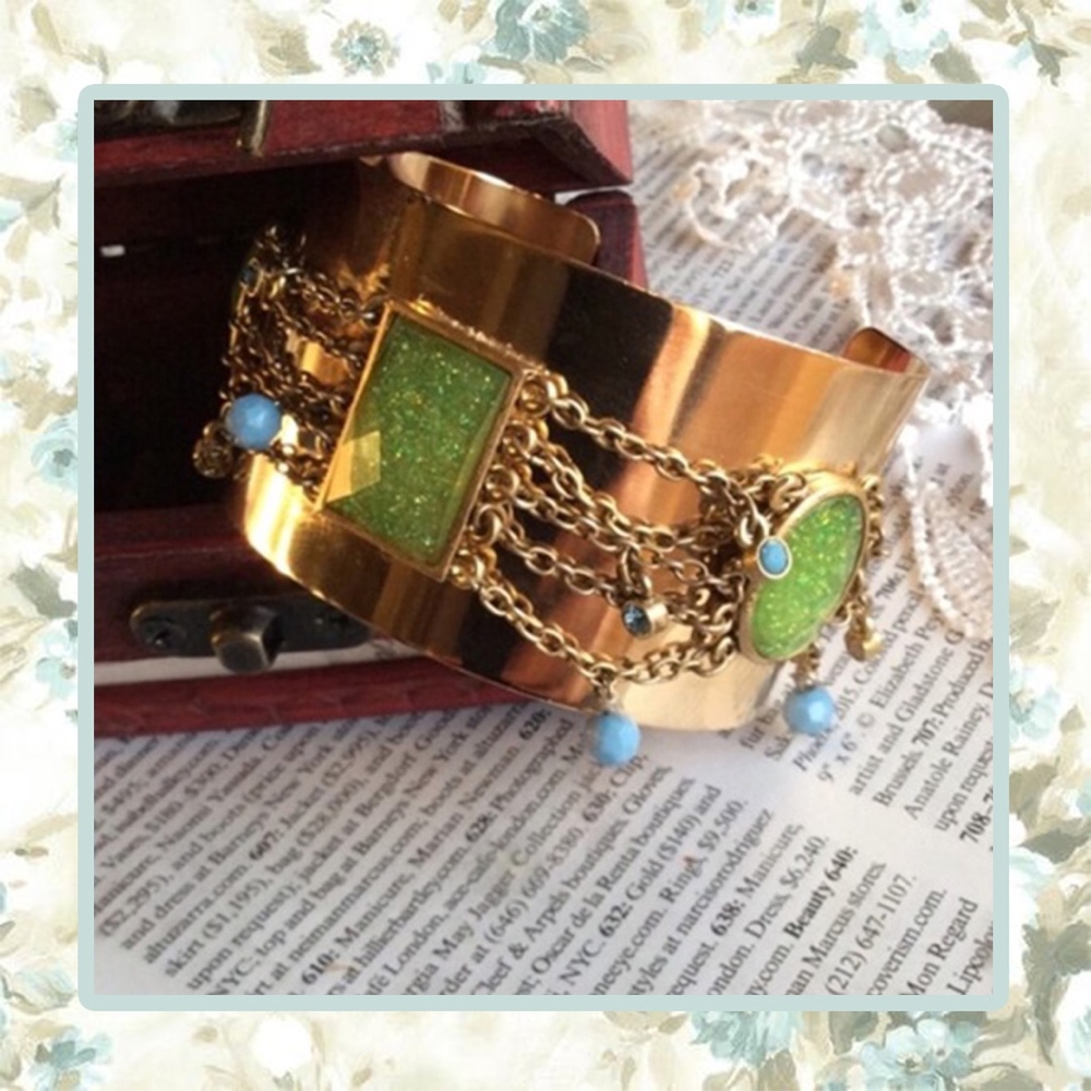 🌸 GYPSY TRIBAL GOLD OPAL CUFF BRACELET BOHO CHIC BOHEMIAN GEM GEMSTONE CHAIN - Picture 1 of 7